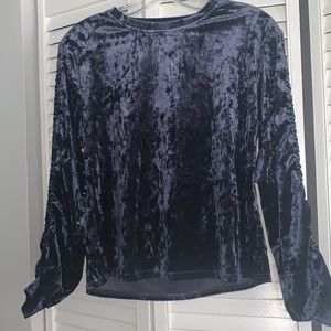 Crushed velvet cinched long sleeves (navy blue)